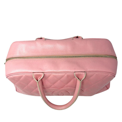 CHANEL Vintage Bic CC Logo Timeless Quilted Leather Boston Bag Pink 902272