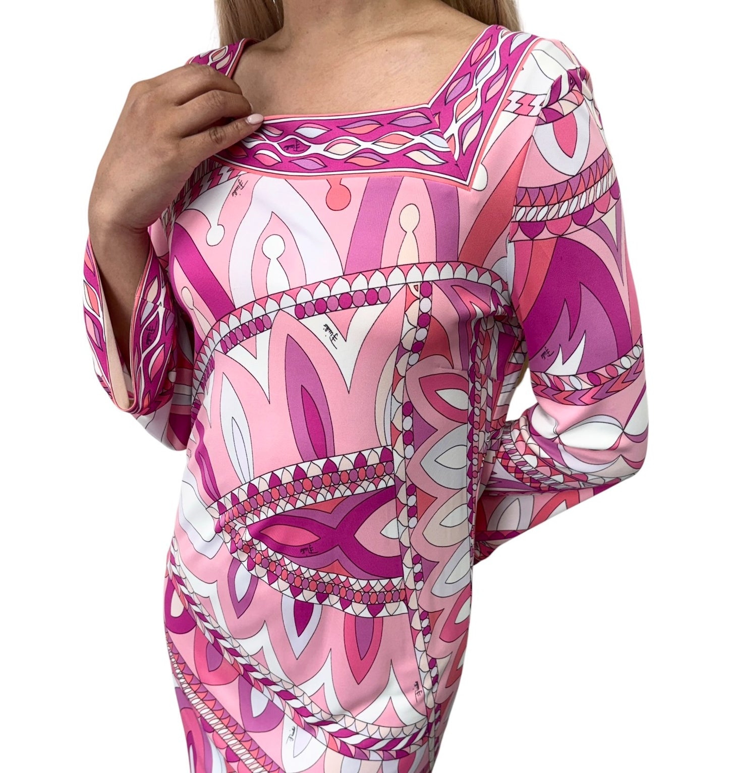 EMILIO PUCCI Vintage Mini Dress One-Piece #38 Pink Multicolor Rayon 901858