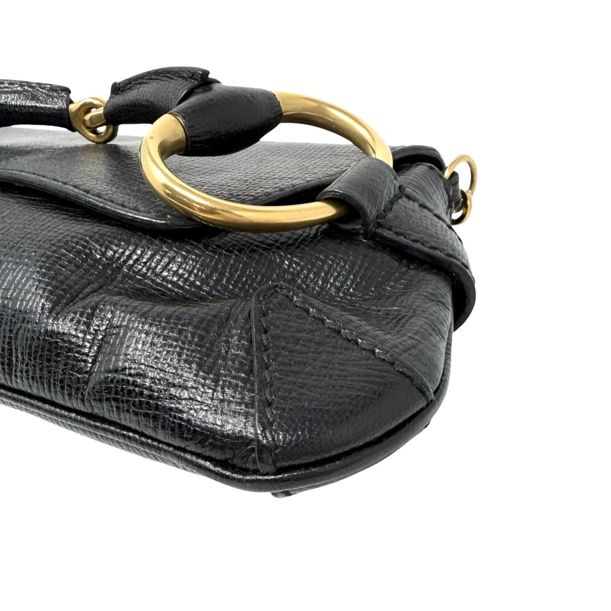 GUCCI Vintage Horsebit Chain Mini Shoulder Bag Leather Black Gold 902408