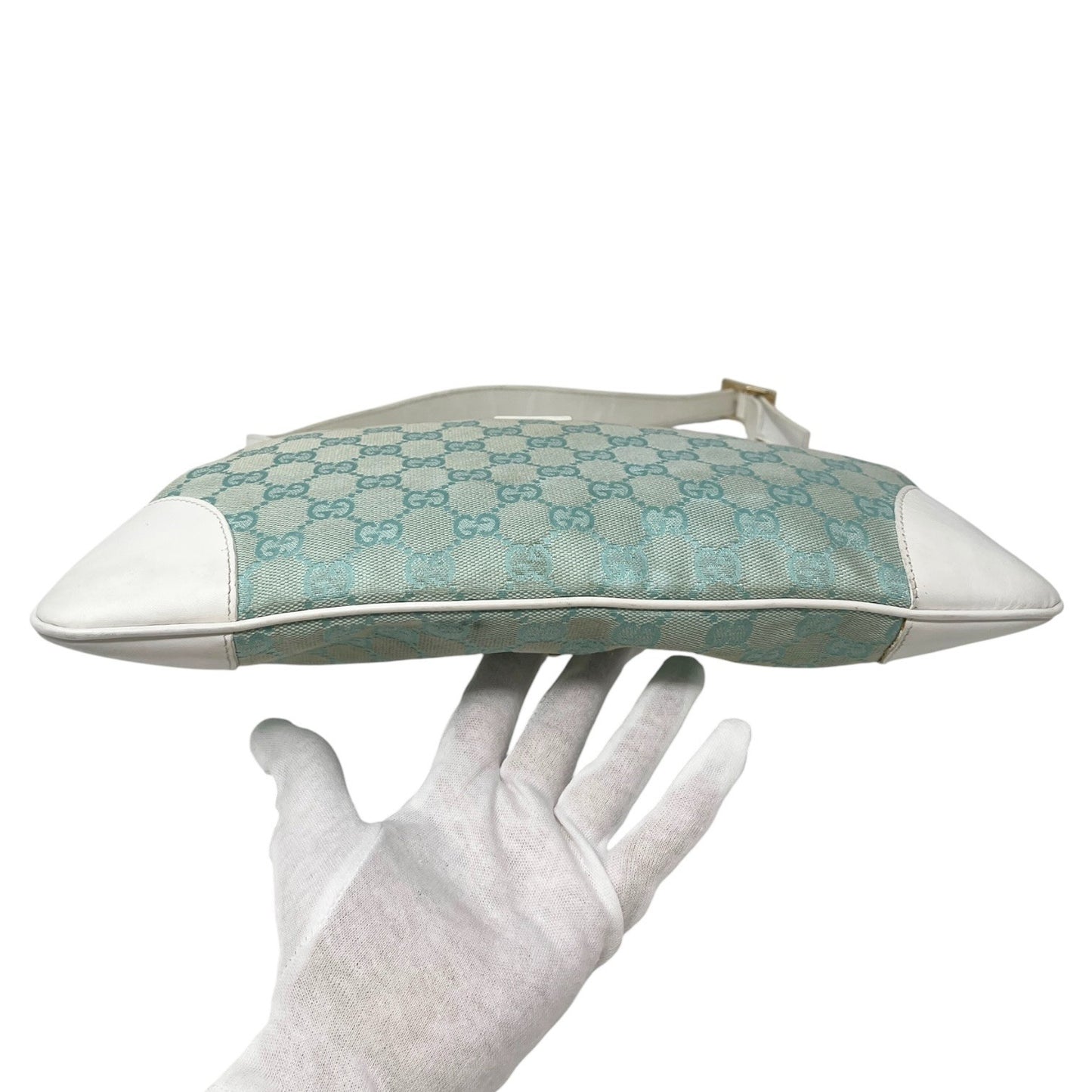 GUCCI Vintage Jackie GG Monogram Shoulder Bag Light Blue White Canvas 106547
