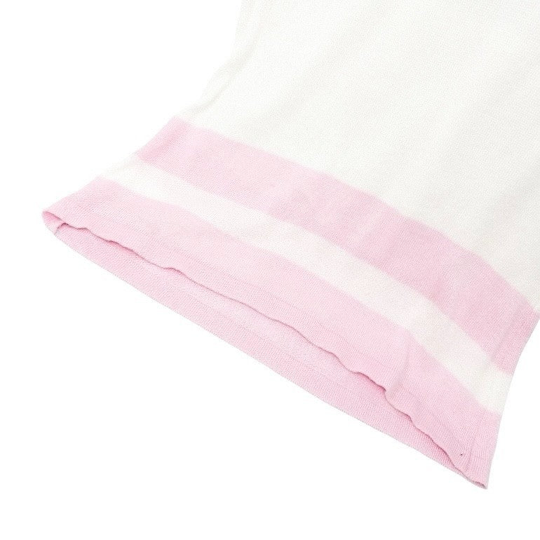 CHANEL Vintage 00S CC Mark Logo Sleeveless Top Tank Knit Cotton White Pink