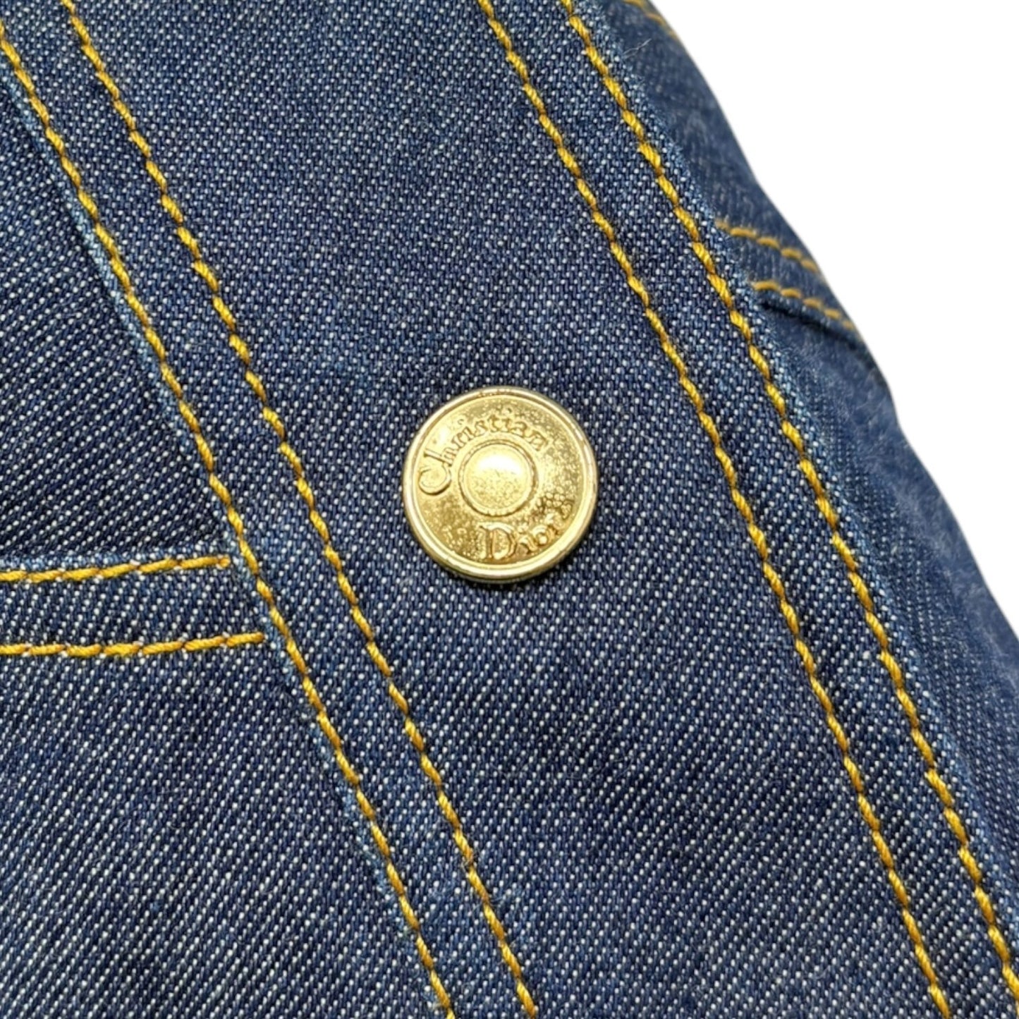 Christian Dior Vintage 2000 Asymmetry Denim Skirt #36 Blue Button Gold 901979