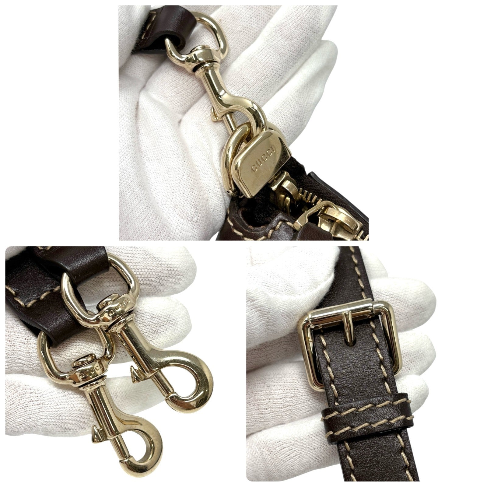 GUCCI Vintage GG Monogram Web Stripe 2way Shoulder Bag Beige Brown Ribbon