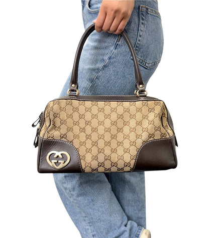 GUCCI Vintage GG Monogram Lovely Heart Shoulder Bag Beige Brown Canvas 902325