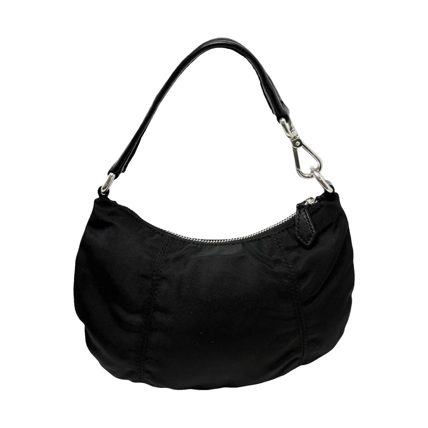 PRADA Vintage Triangle Logo Tessuto Nylon Mini Bag Pouch Black Silver Leather