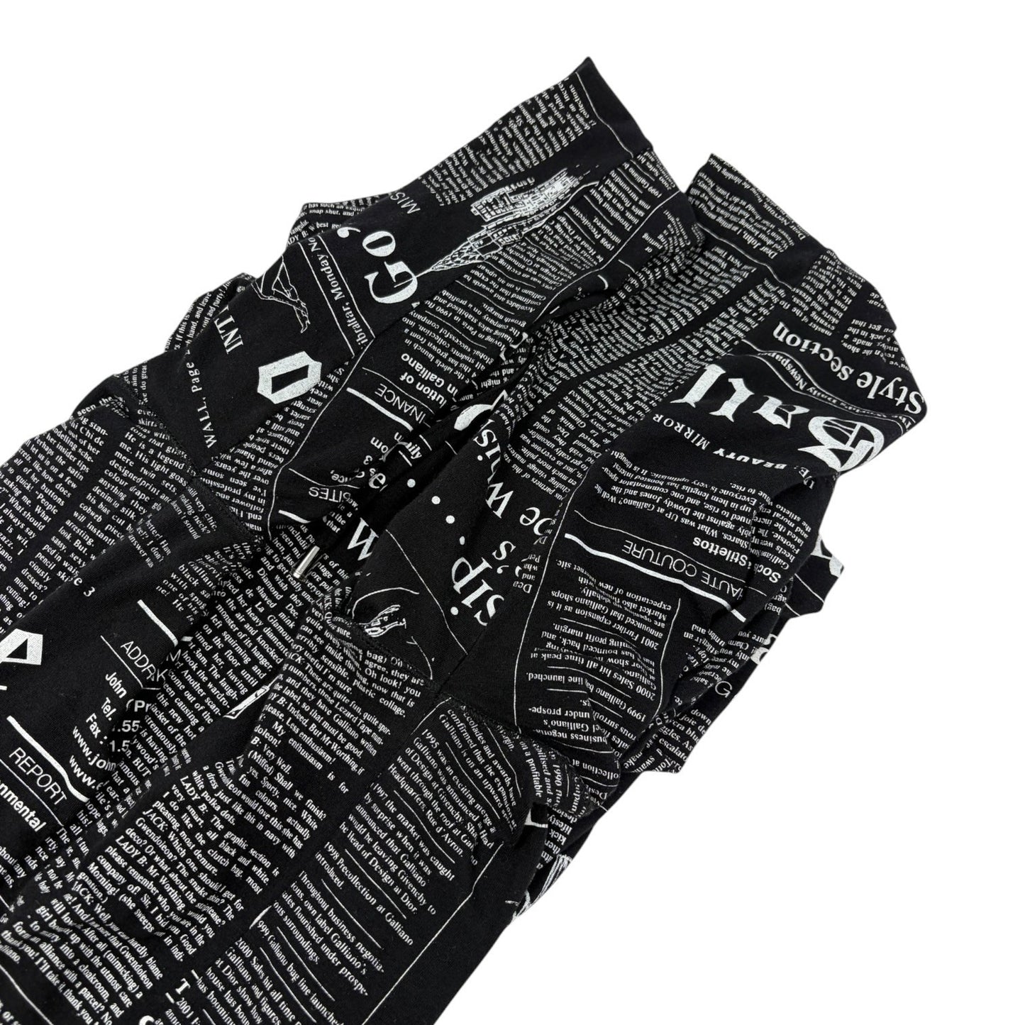 John Galliano Vintage Newspaper Print Hoodie Top Pants Set #XS Black 902549