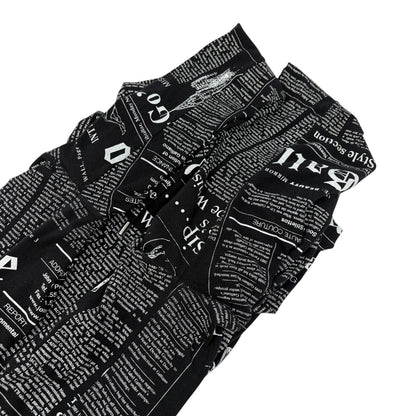 John Galliano Vintage Newspaper Print Hoodie Top Pants Set #XS Black 902549