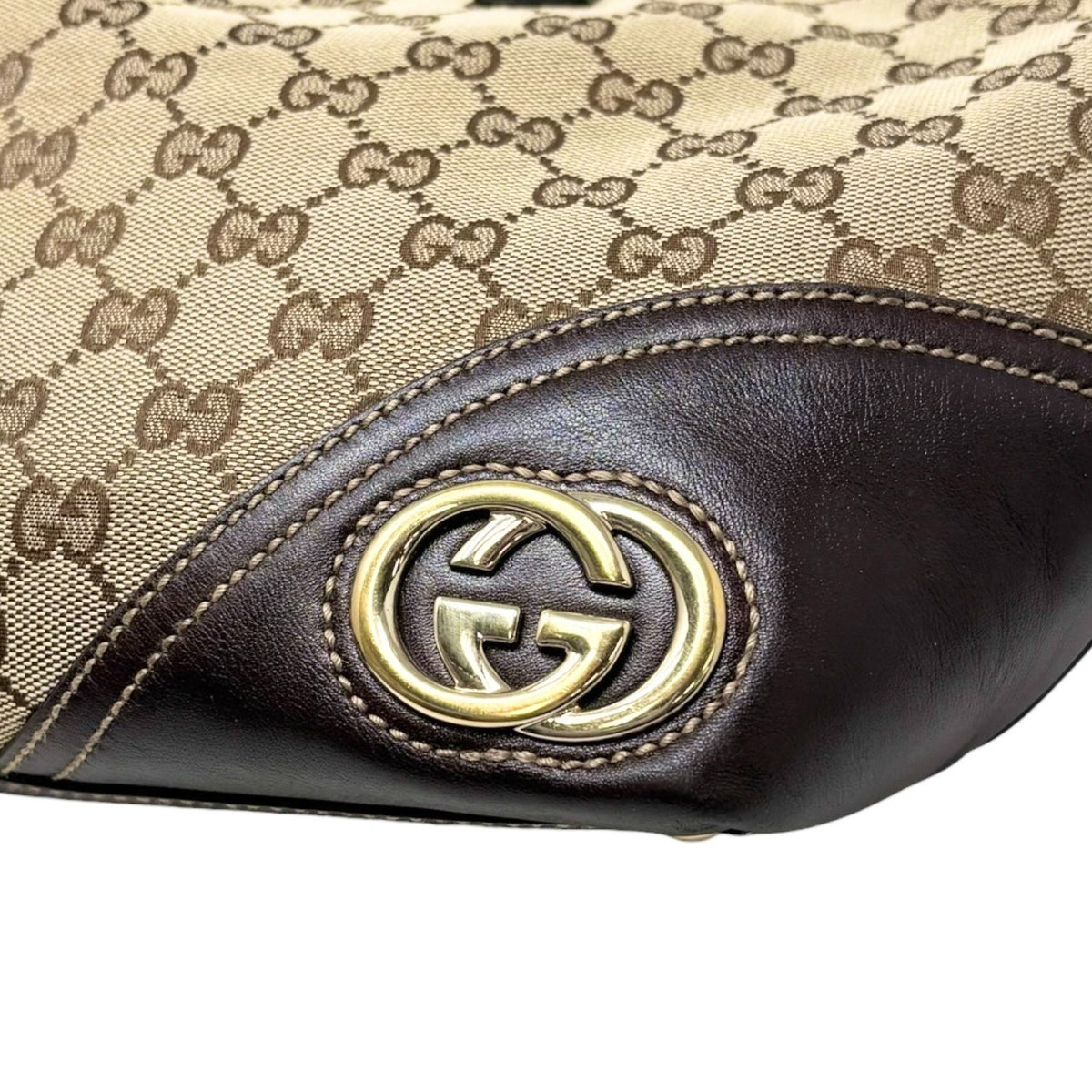 GUCCI Vintage GG Monogram Tote Shoulder Bag Brown Beige Canvas Leather 902323