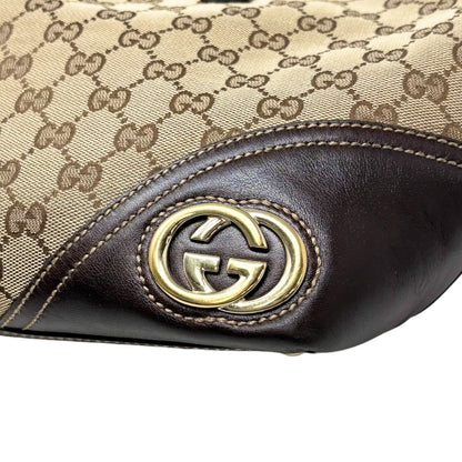 GUCCI Vintage GG Monogram Tote Shoulder Bag Brown Beige Canvas Leather 902323
