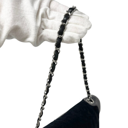 CHANEL Sport Vintage CC Logo Terry Cloth Shoulder Bag Pochette Black Silver