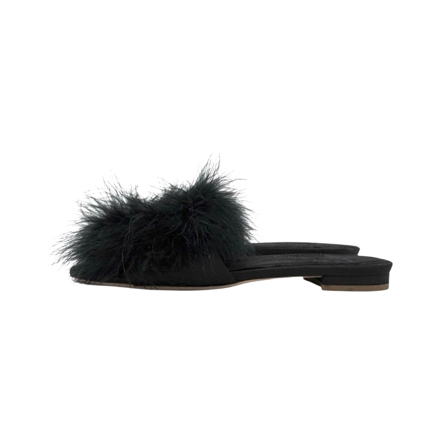 LOUIS VUITTON Vintage LV Logo Fur Flat Sandals #38 Rhinestone Black Gold Suede