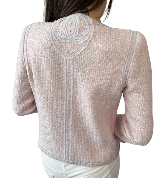 CHANEL Vintage 09C CC Heart Logo Button Tweed Jacket #36 Pink Wool 902019