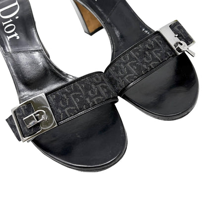 Christian Dior Vintage Trotter Monogram Sandals Heels #37 Black Silver 902027