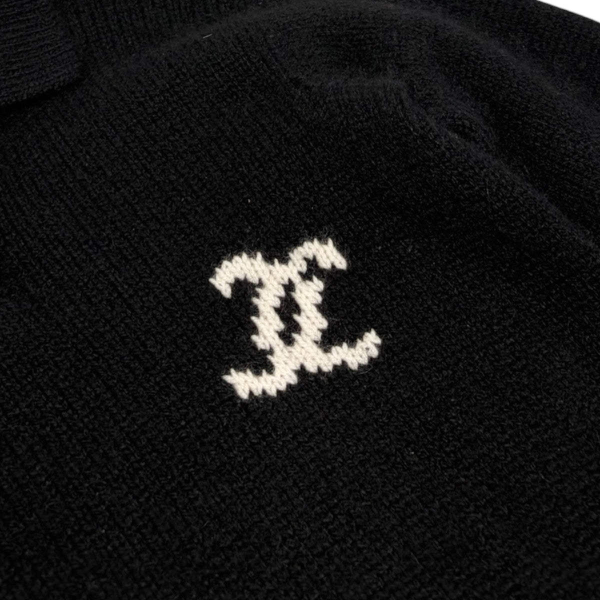 CHANEL Vintage 96A CC Logo Cashmere Knit Sweater Top #36 Black White 902484