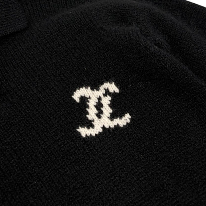 CHANEL Vintage 96A CC Logo Cashmere Knit Sweater Top #36 Black White 902484