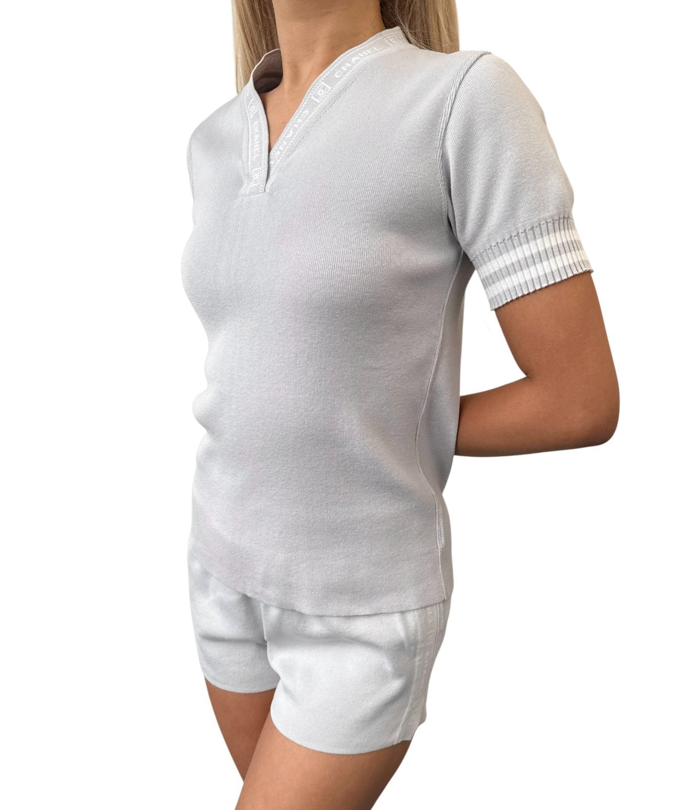 CHANEL Sport Vintage 04P CC Logo T-shirt Shorts Set Cotton Gray Short Pants