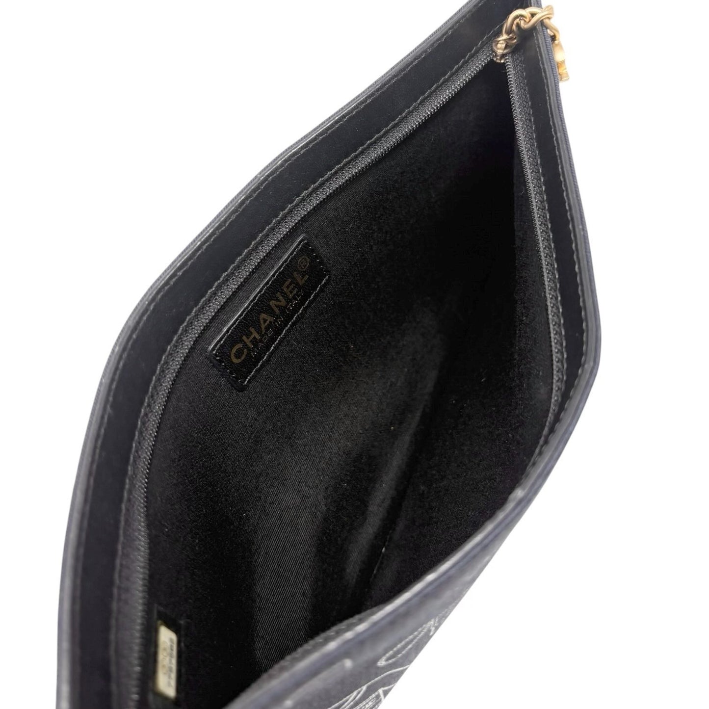 CHANEL Vintage CC Logo Icon Print Canvas Shoulder Bag Pochette Dark Blue Chain