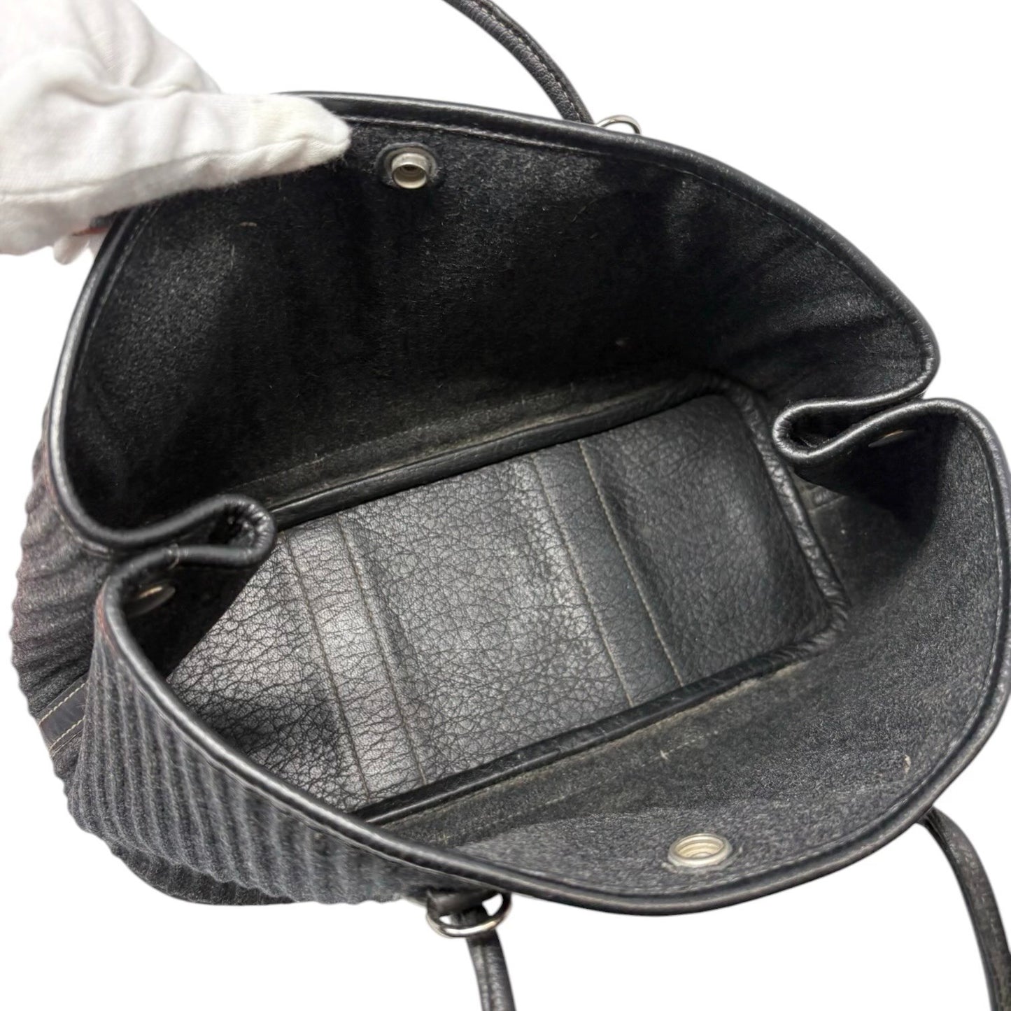 HERMES Vintage Ribbed Wool Garden Party 30 PM 2way Bag Black Silver Leather