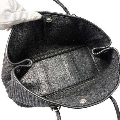 HERMES Vintage Ribbed Wool Garden Party 30 PM 2way Bag Black Silver Leather