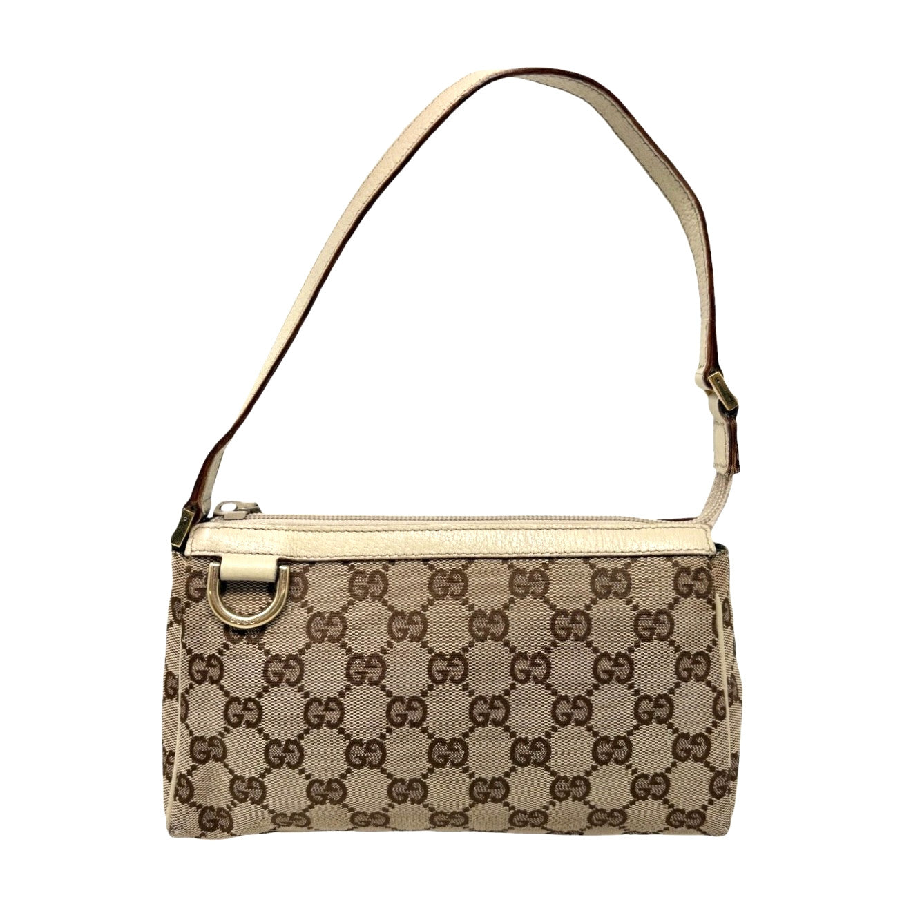 GUCCI Vintage GG Monogram Abbey Mini Shoulder Bag White Brown Canvas 901868