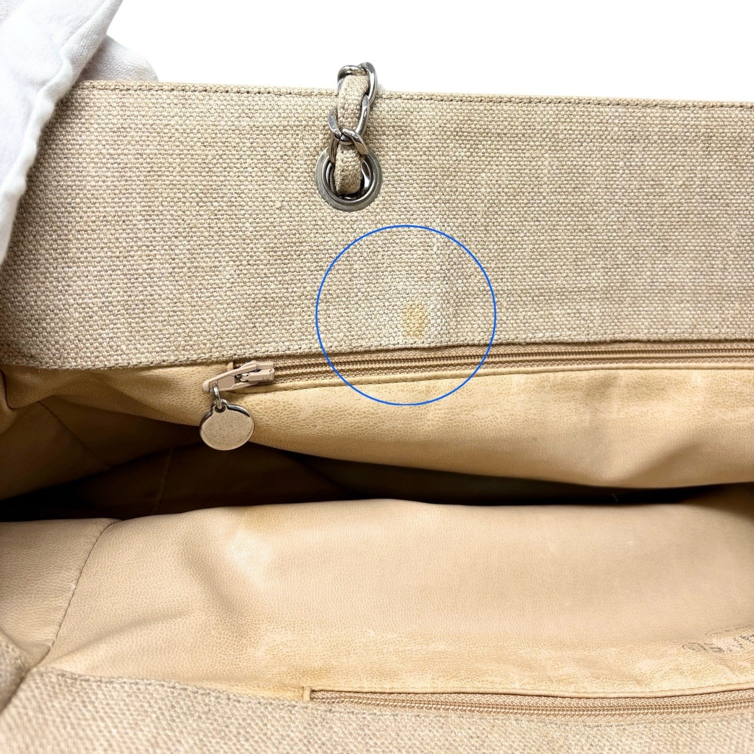 CHANEL Vintage CC Big Logo Shoulder Tote Large Bag Beige Canvas Linen Leather