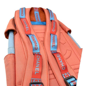 CHANEL Sport Vintage 02S CC Mark Logo Backpack Orange Blue Nylon Zip Rank AB