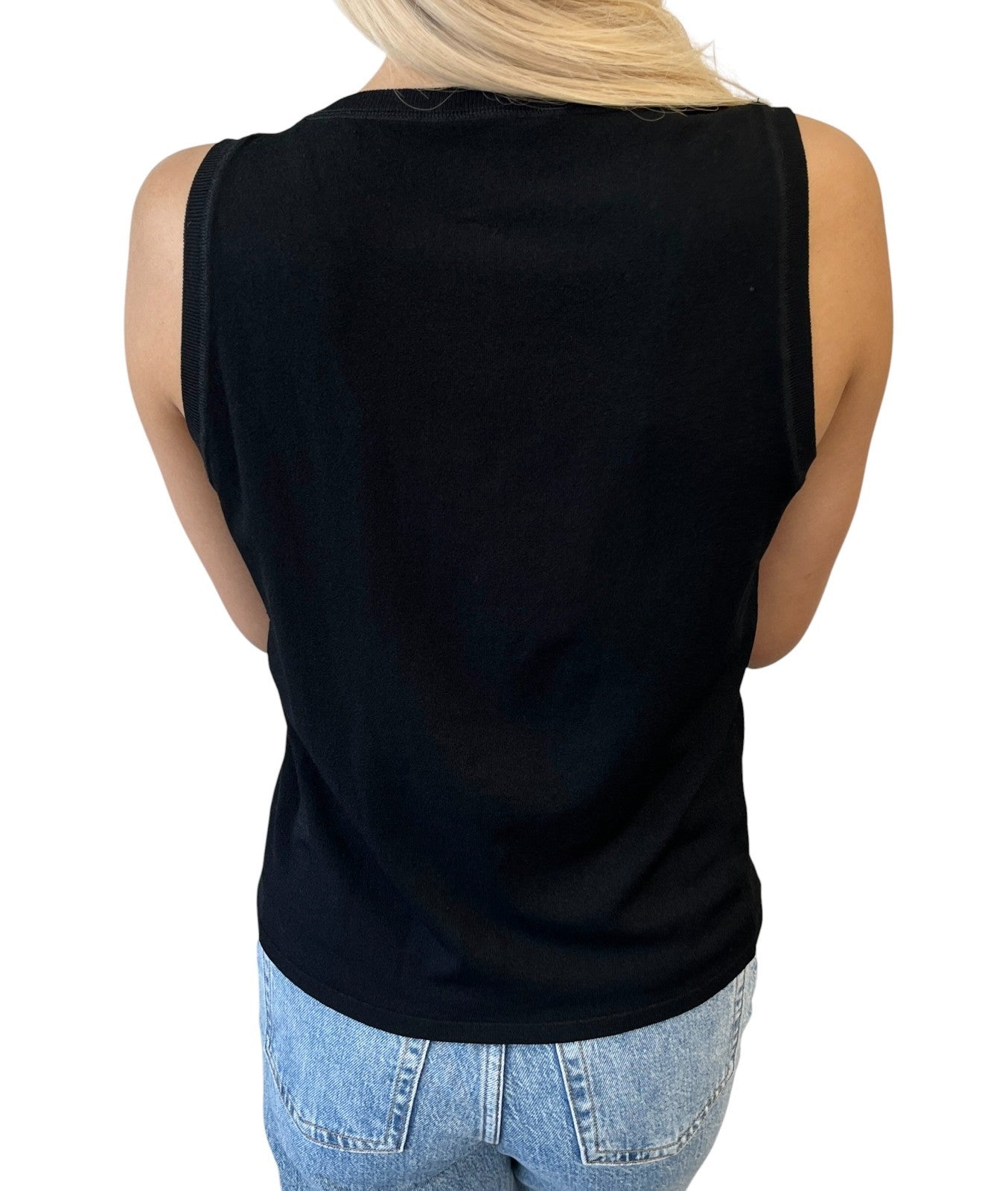 CHANEL Vintage 04C CC Logo Embroidered Knit Tank Top #42 Black 901993