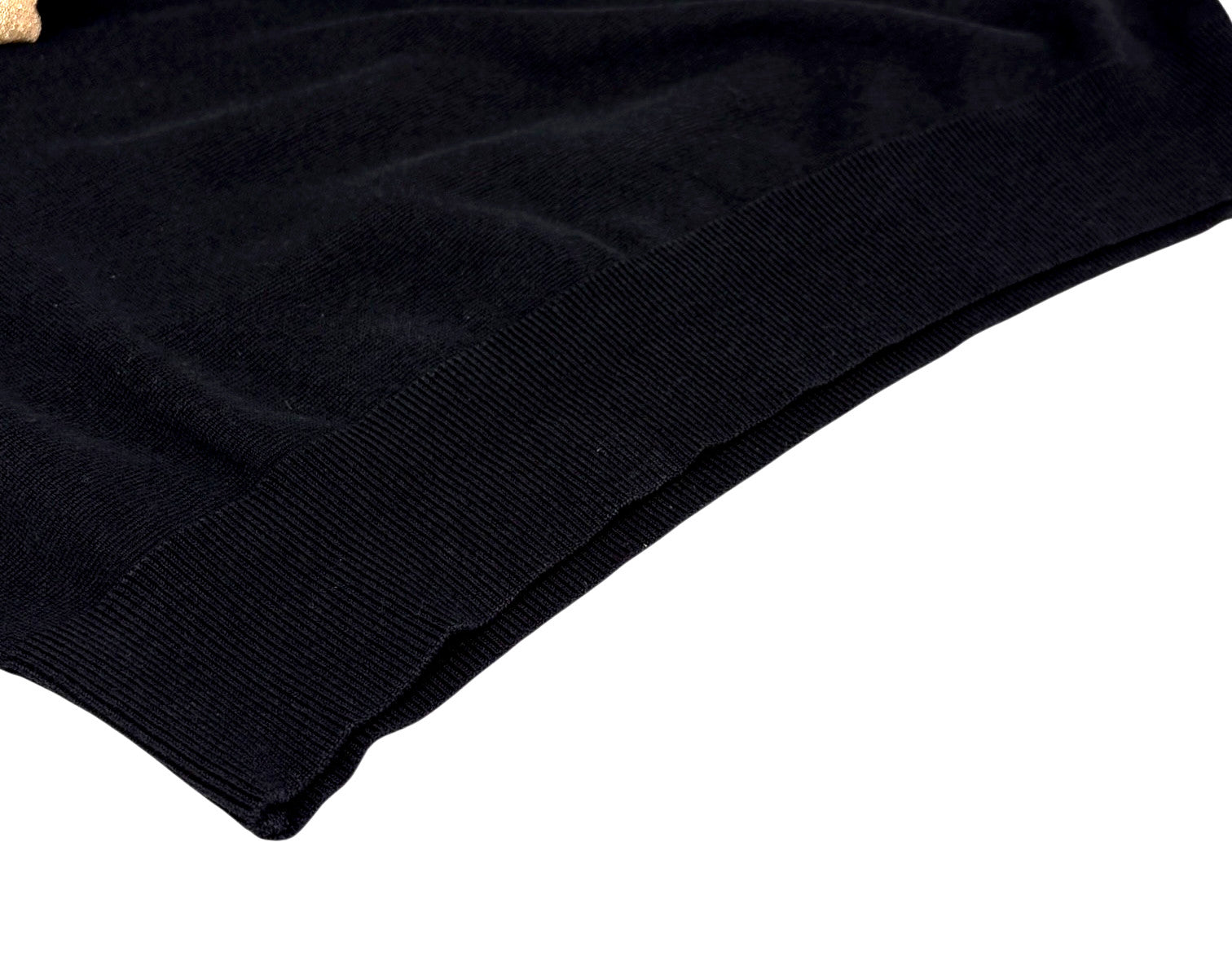 Yves Saint Laurent Vintage YSL Logo Knit T-shirt Top #M Black Gold Cotton