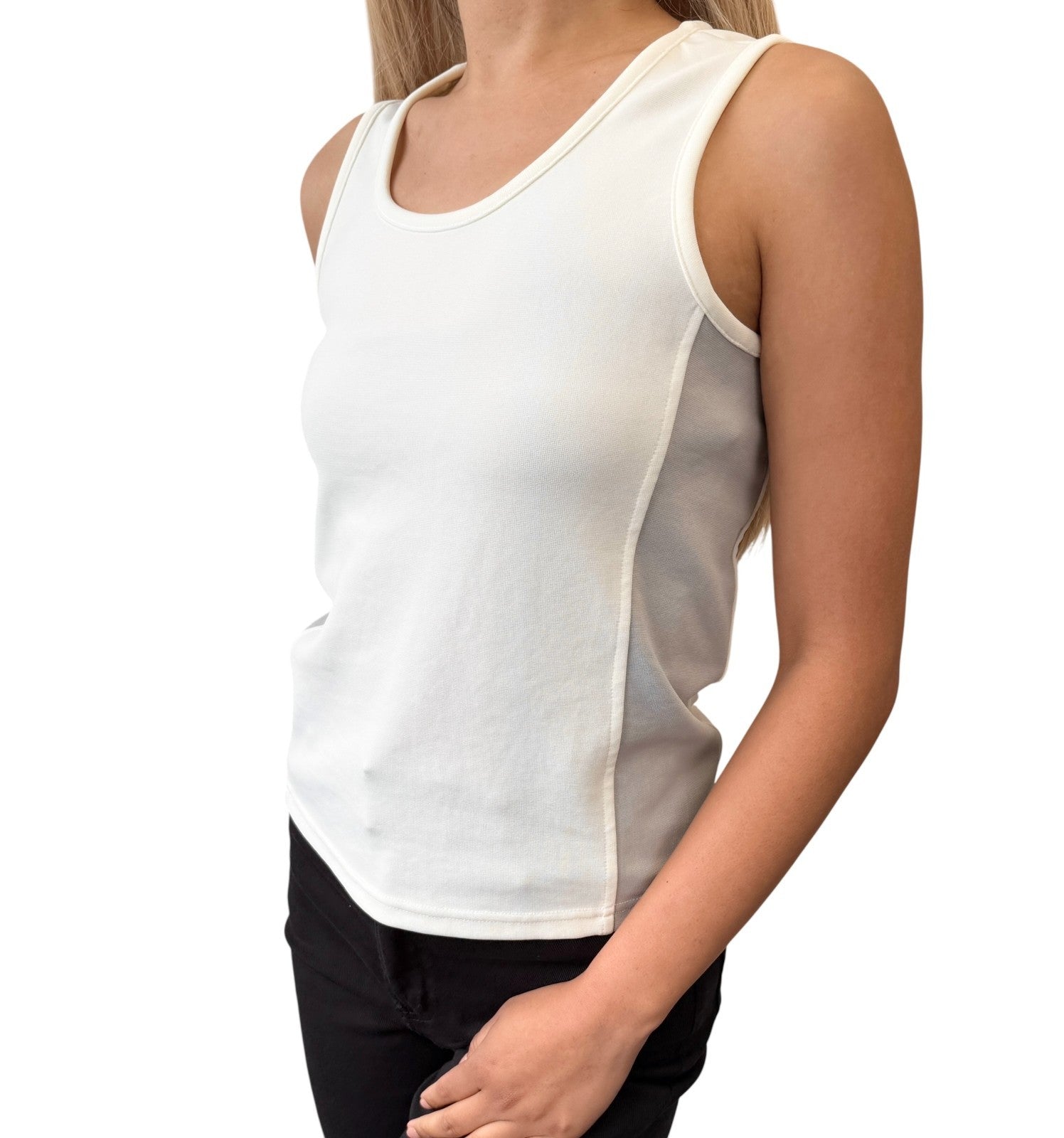 CHANEL Sport Vintage 01P CC Big Logo Tank Top #38 White Gray Nylon Sleeveless