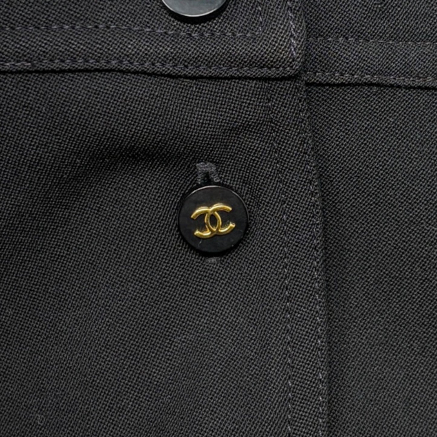 CHANEL Vintage CC Logo Button Knee Length Skirt #34 Black Gold Bottoms 902596
