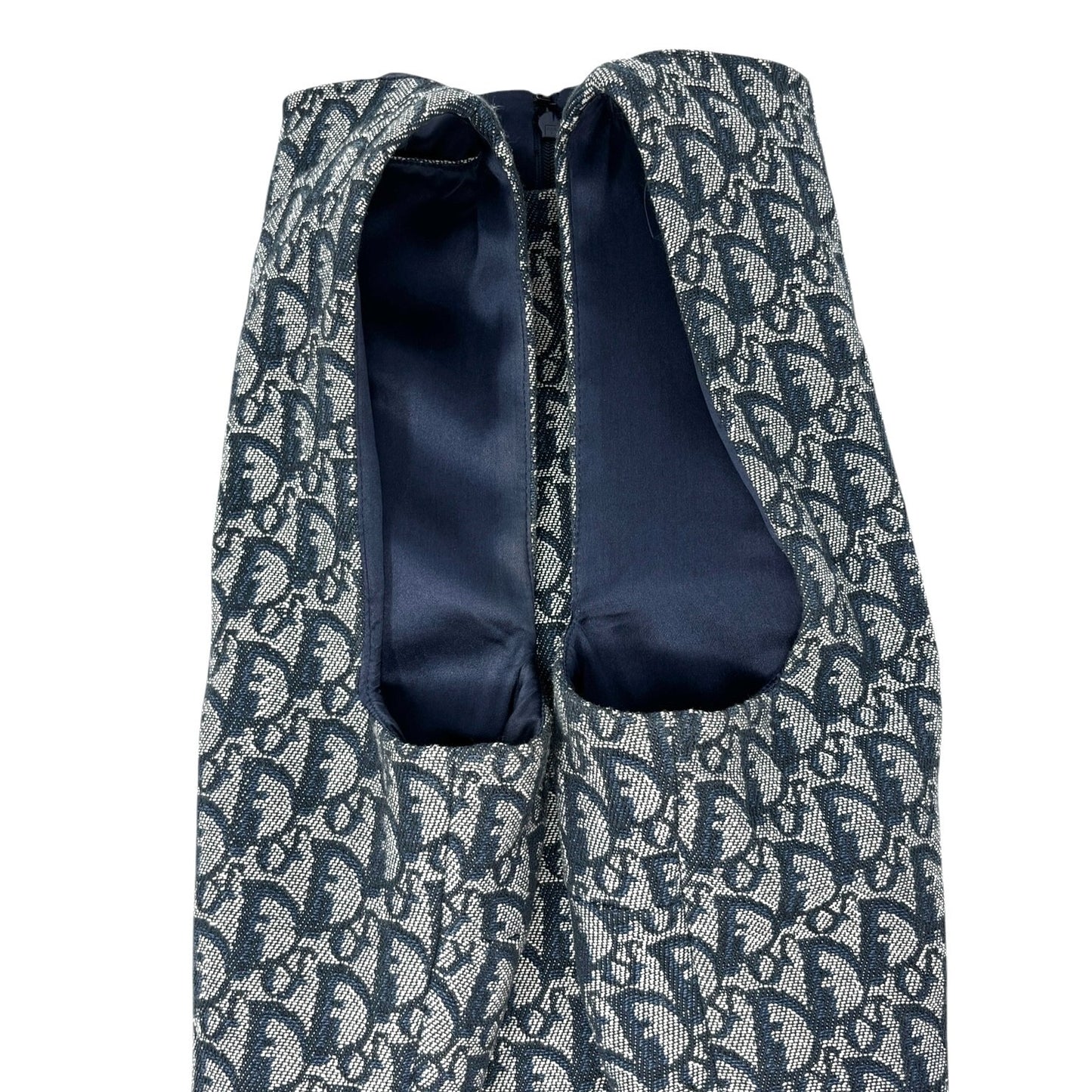 Christian Dior Vintage 2000 Trotter Monogram Logo Dress #38 Blue Gray Cotton