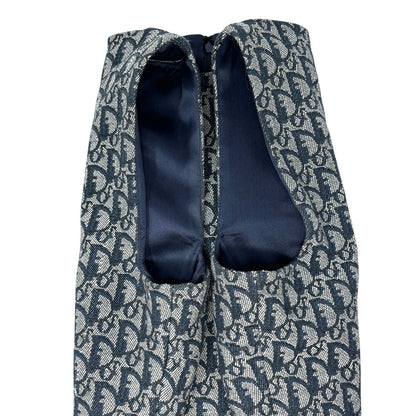 Christian Dior Vintage 2000 Trotter Monogram Logo Dress #38 Blue Gray Cotton