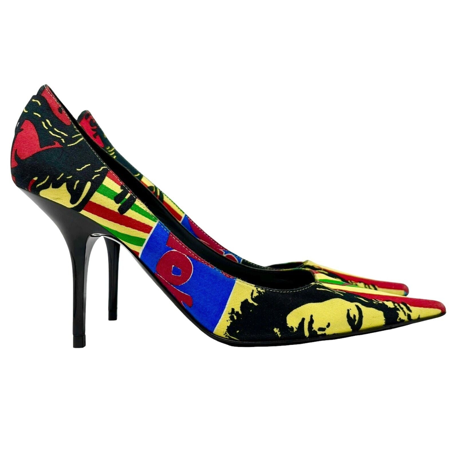 Dior Vintage 2004 Rasta Mania Pumps Heels #39.5 US 9.5 Multicolor Cotton Rank AB