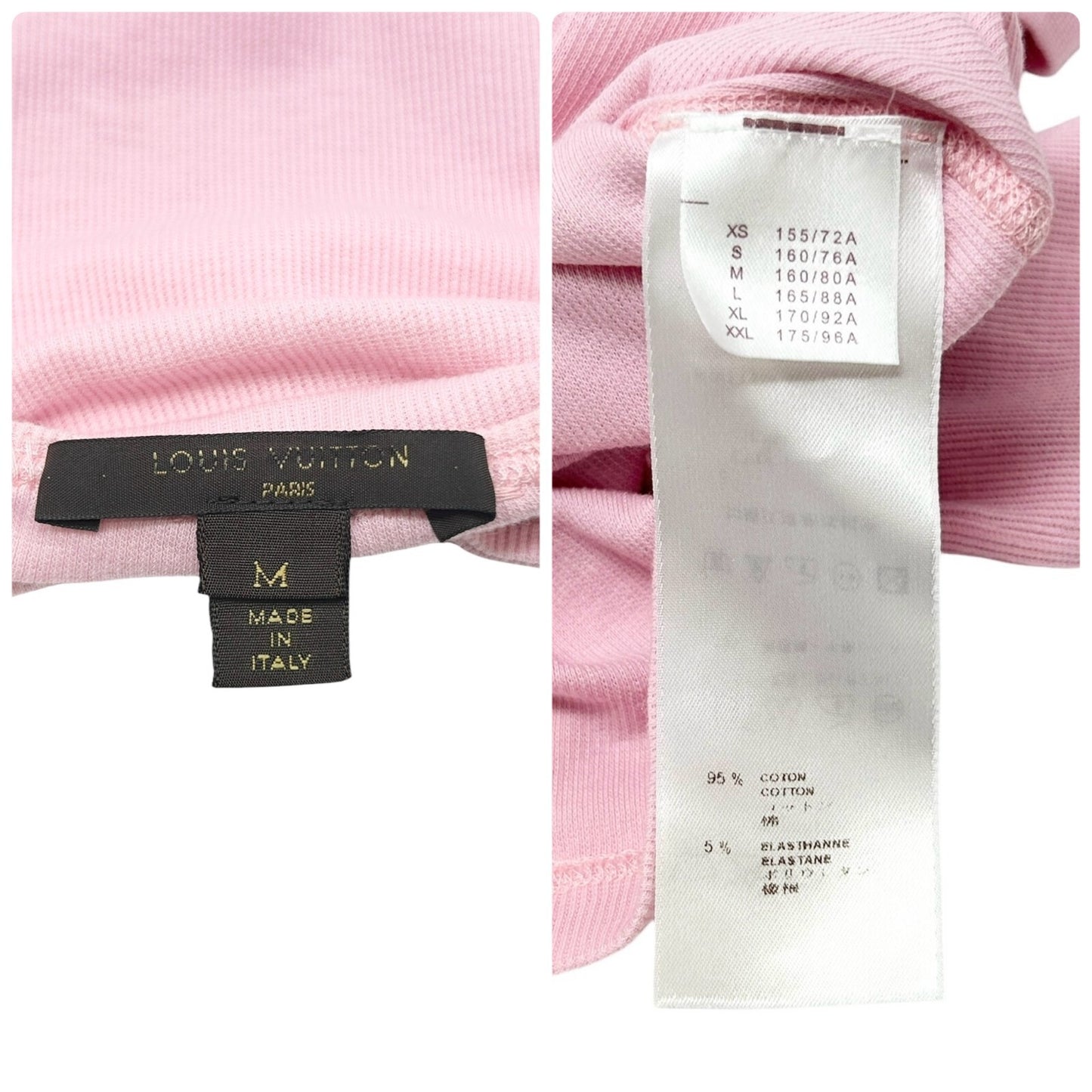 LOUIS VUITTON Vintage LV Logo 3/4 Sleeve Top #M Pink White Cotton Beads