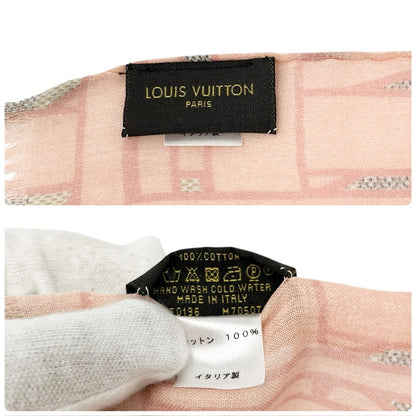 LOUIS VUITTON Vintage Damier Azur Tahitienne Logo Scarf Wrap Pink Gray Cotton
