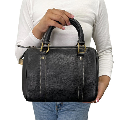Christian Dior Vintage Padlock Double Handle Bag Handbag Black Leather 902348