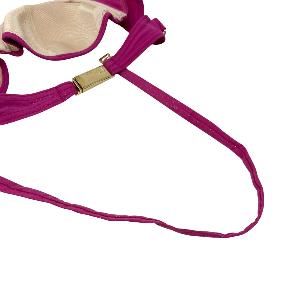 Christian Dior Vintage Logo Gold Chain Bikini Swimwear #36 Pink Nylon 901862