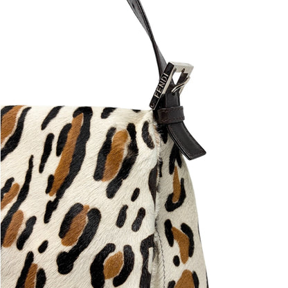 FENDI Vintage FF Leopard Mamma Baguette Bag Pony Calf Hair Ivory Brown 902818