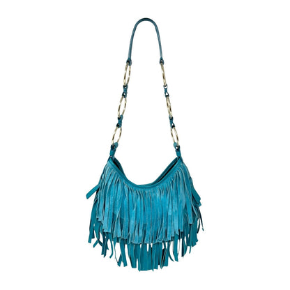 Yves Saint Laurent Vintage Rive Gauche Fringe Boheme Shoulder Bag Blue 902913