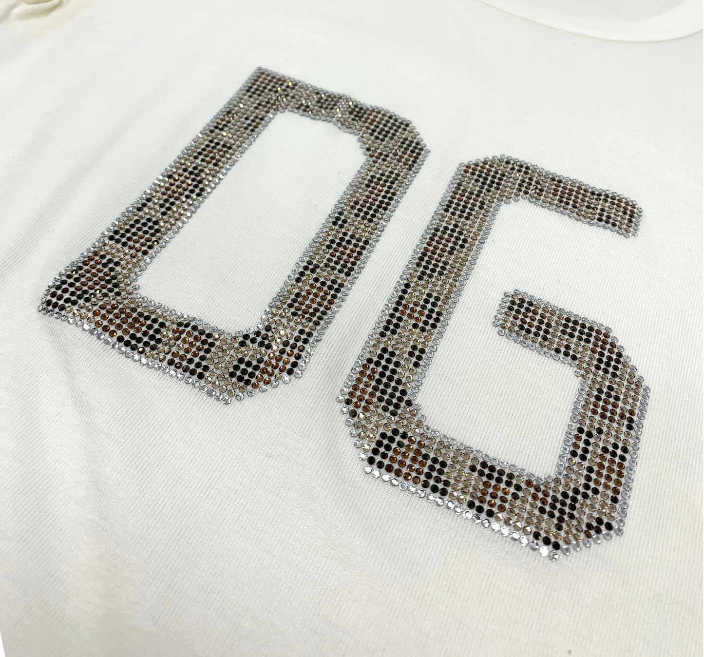 DOLCE&GABBANA Vintage Leopard Rhinestone T-shirts #38 Top White Cotton RankAB