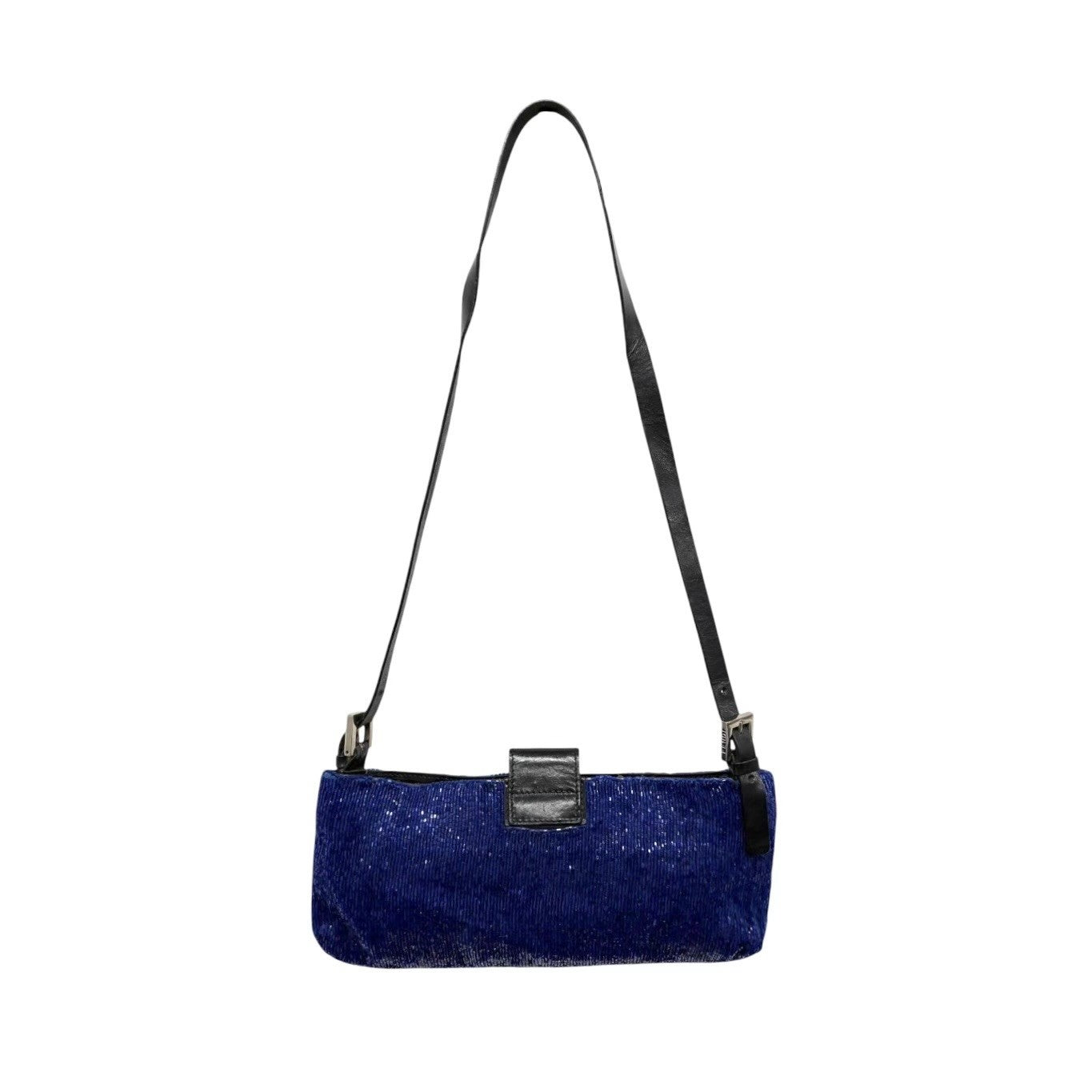 FENDI Vintage FF Logo Beads Mamma Baguette Crossbody Shoulder Bag Blue Black