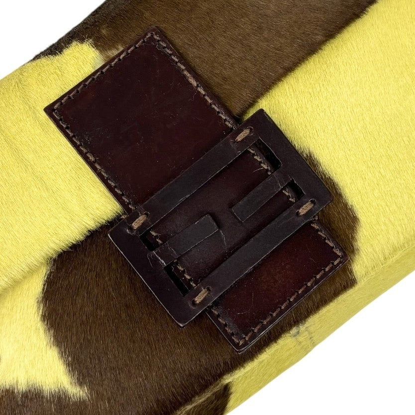 FENDI Vintage FF  Cow Mamma Baguette Bag Yellow Brown Pony Calf Hair 902801
