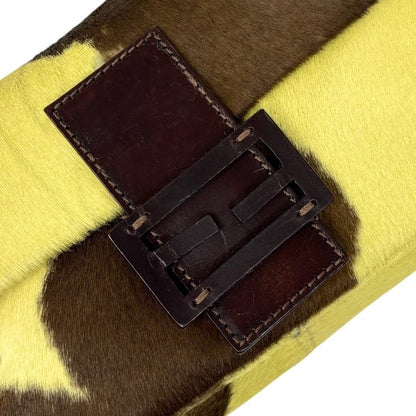 FENDI Vintage FF  Cow Mamma Baguette Bag Yellow Brown Pony Calf Hair 902801