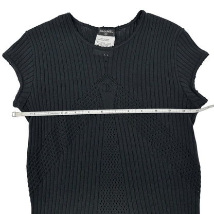 CHANEL Vintage 04P CC Logo Punching Knit Top T-shirt #38 Black Short Sleeve