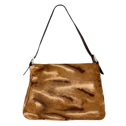 FENDI Vintage FF Logo Mamma Baguette Pony Calf Hair Shoulder Bag Brown 902915