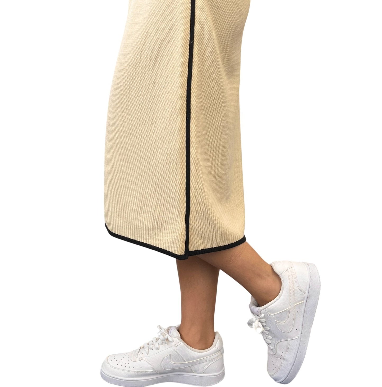 CHANEL Vintage CC Logo Polo Bicolor Dress One-piece Cream Black Cotton Button
