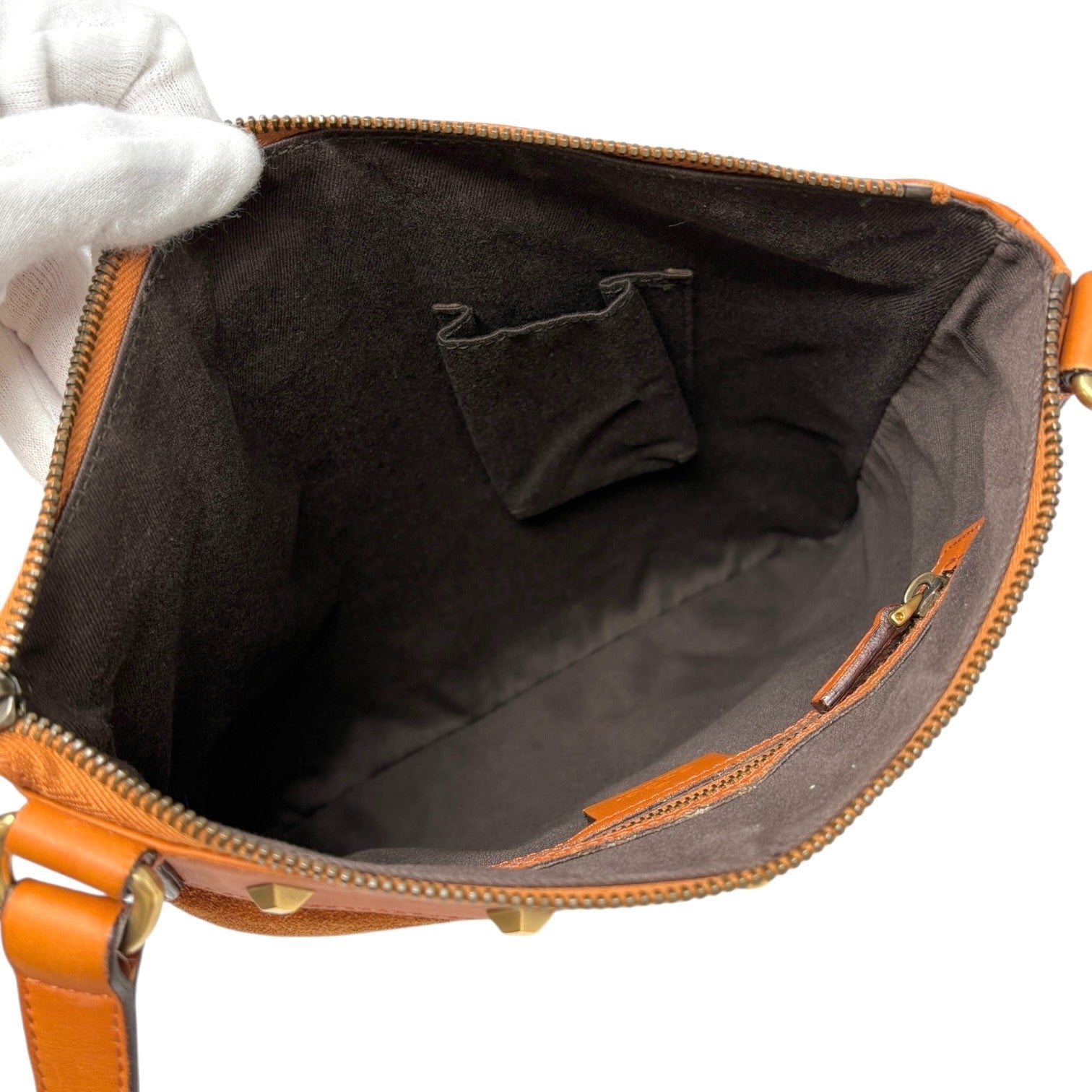 GUCCI Vintage GG Monogram Crossbody Bag Orange Suede Canvas Leather Nailhead