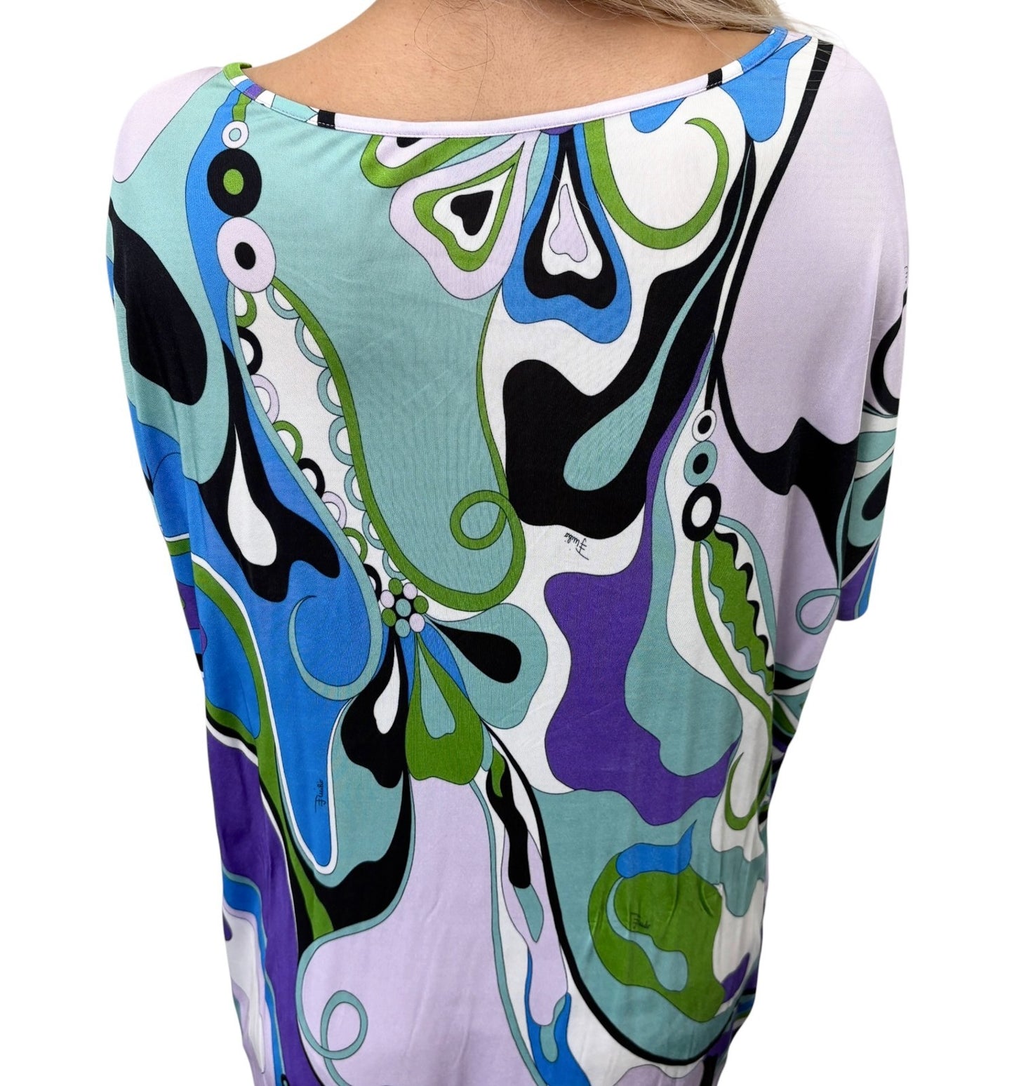 EMILIO PUCCI Vintage Logo Multicolor Abstract Print Dress #38 Blue 902418