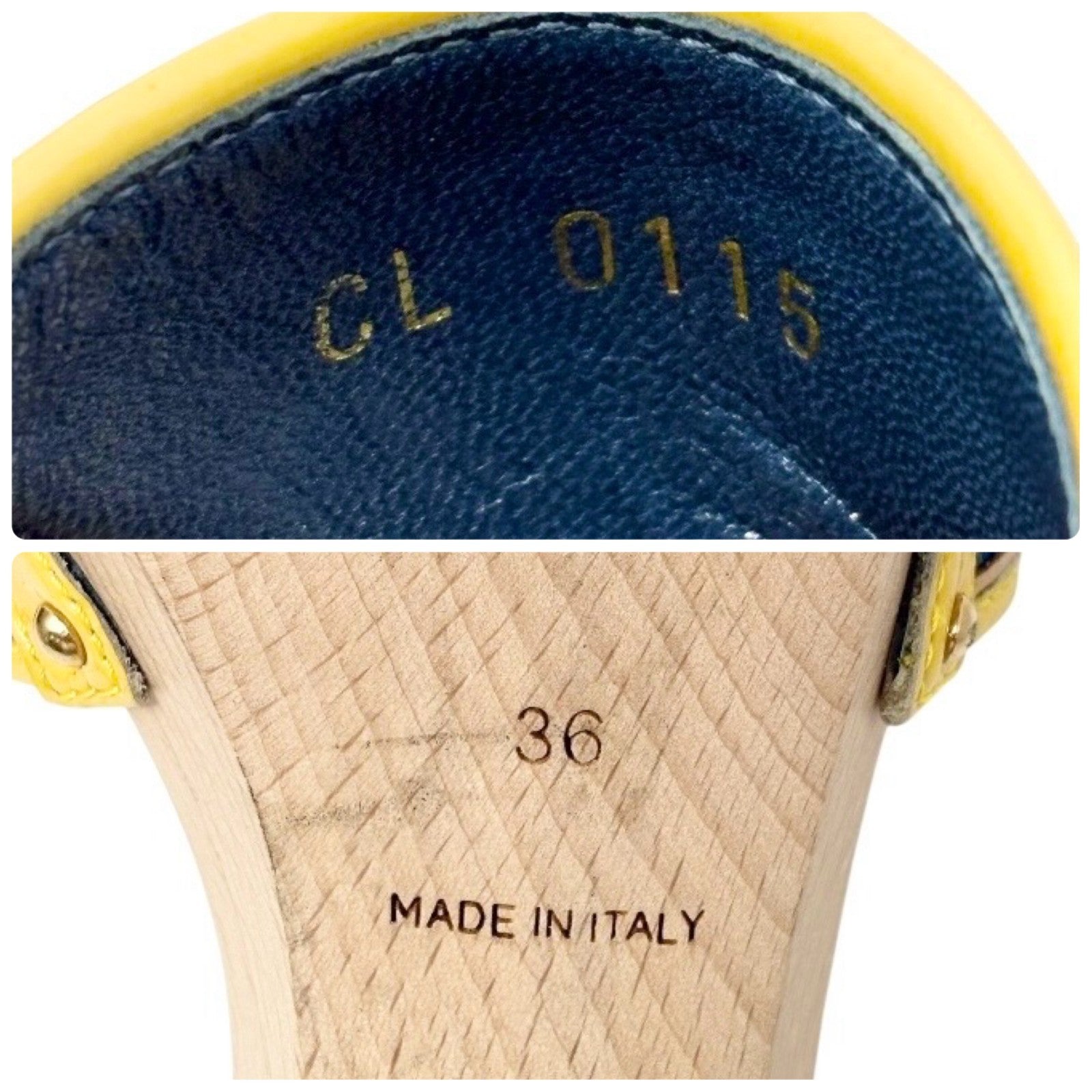 LOUIS VUITTON Vintage Logo Monogram Sandals Heels #36 Blue Yellow Leather