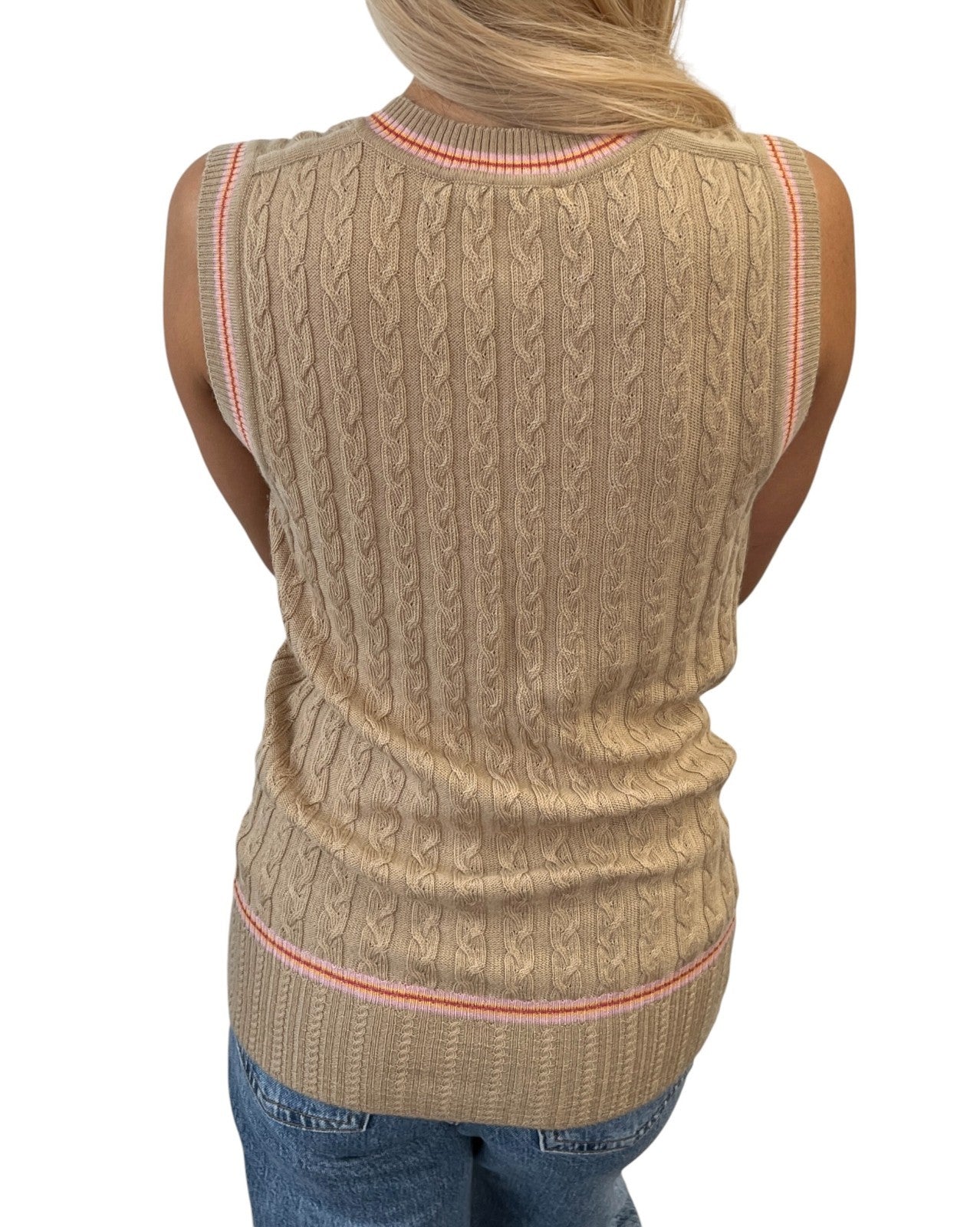 Christian Dior Vintage Logo Knit Top Vest Sweater #38 Sleeveless Beige 902083